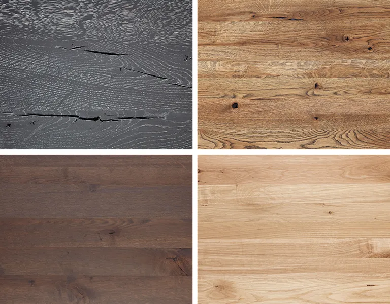 Verschiedene Holzarten in unterschiedlichen Farben bieten große Auswahl für den Look des Esstischs.