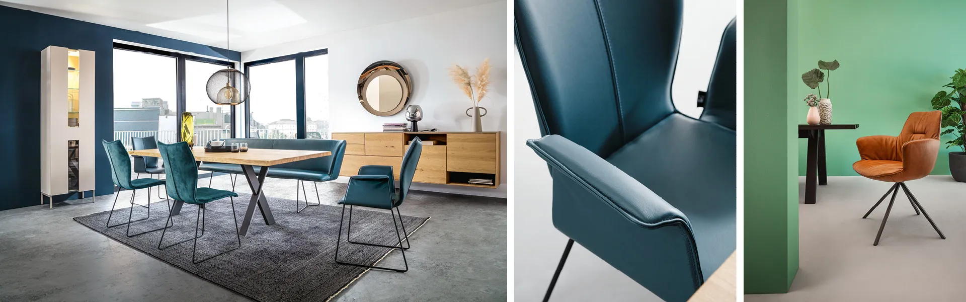 Stühle fürs Esszimmer gibt es in verschiedenen Farben, Formen und mit unterschiedlichen Bezügen. Die Auswahl ist groß.
