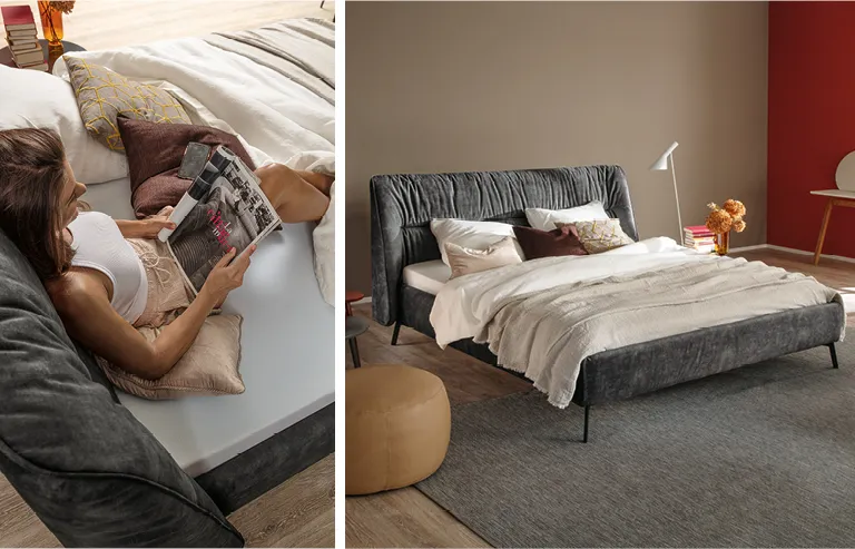 Ein elegantes Bett mit angepasstem Lattenrost und guter Matratze schafft Schlafkomfort.