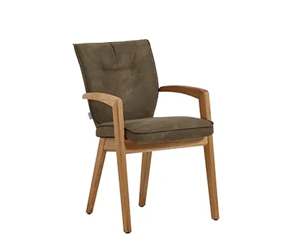 Natura Home Wilshere Stuhl mit Armlehne aus Massivholz und olive grünen Stoffbezug