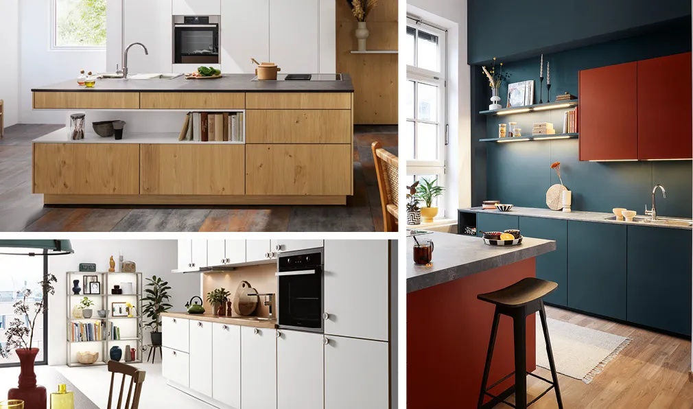 Verschieden Küchenfronten bezüglich Style und Farbe – modern.