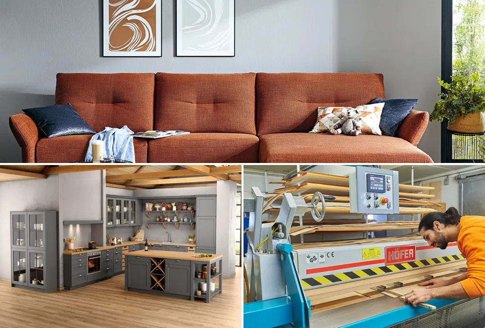 Modernes Sofa, Küche im Landhausstil – Möbelfertigung durch einen Schreiner in der modernen Schreinerei von Möbel Reichenberger in Ainring
