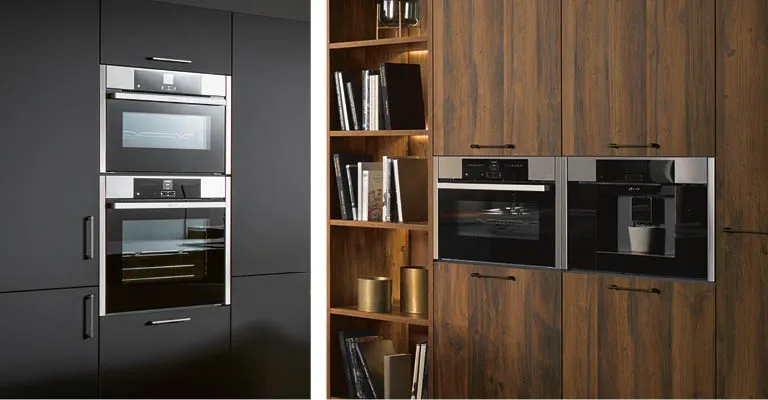 Zwei Bilder von high-tech Öfen in einer modernen Küchenwand.