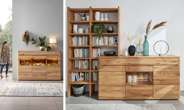 Sideboards aus Holz im modernen Design versprühen Charme und sorgen für gutes Raumklima.