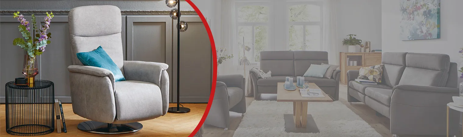 Relaxsessel können für sich selbst stehen und ein Statement setzen oder Teil einer Couchgarnitur sein. 