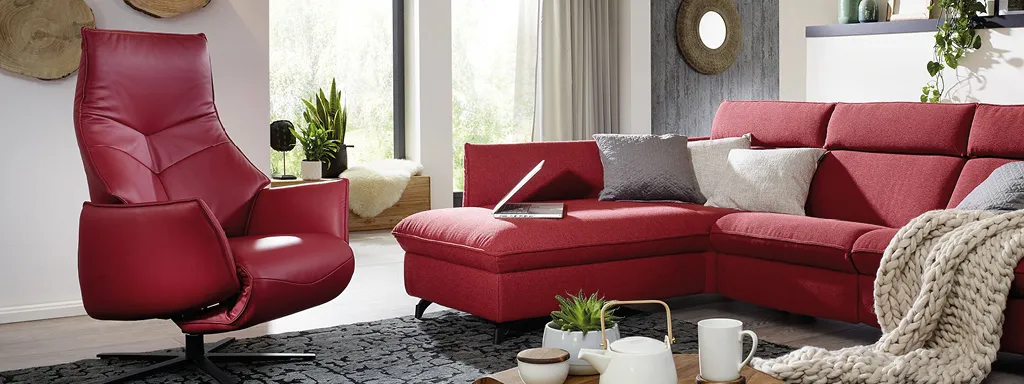Rot Leder Couchgarnitur