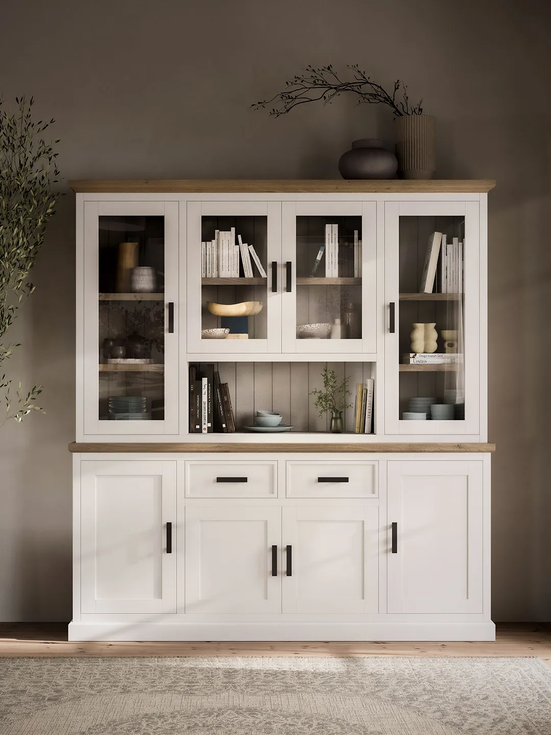 Buffetschrank Litchfield in Weiß mit Holz-Akzenten