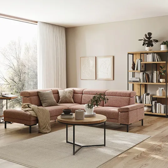 Natura Home Ecksofa rosa mit Couchtisch