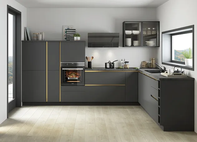 Stylische schwarze L-Küche