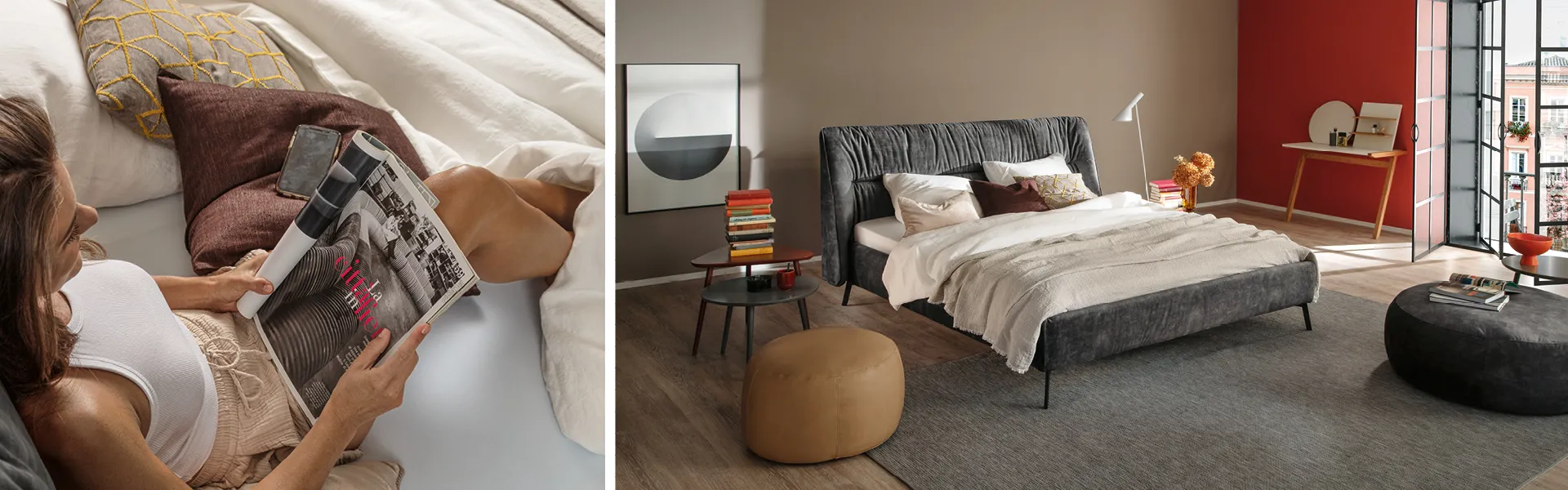 Ein elegantes Bett mit angepasstem Lattenrost und guter Matratze schafft Schlafkomfort.