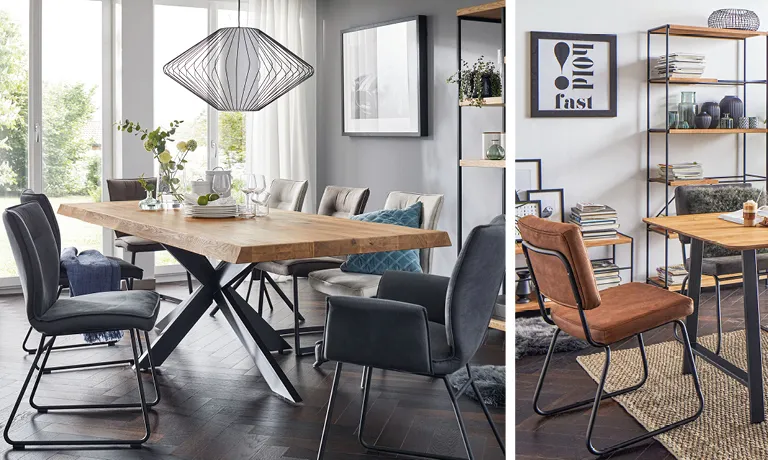Esstisch und Stühle sollten zusammen ein harmonisches Bild im Esszimmer abgeben.