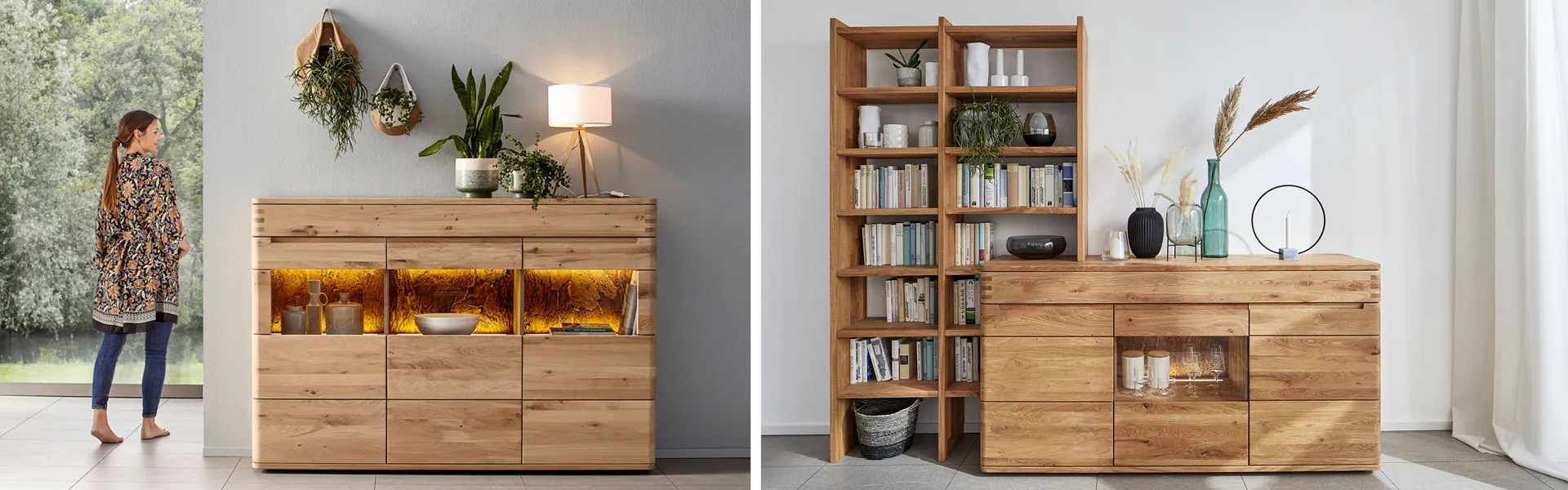 Sideboards aus Holz im modernen Design versprühen Charme und sorgen für gutes Raumklima.