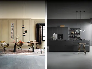 Moderne Esszimmereinrichtung und stylische Küche