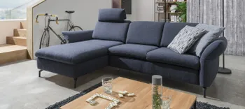 Blaues Ecksofa mit Kopfstütze