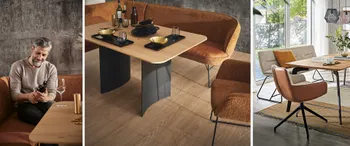 Sitzbänke fürs Esszimmer gibt es aus Holz oder mit Bezügen aus Stoff oder Leder.