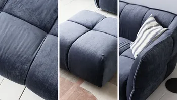 Verschiedene Ansichten einer blauen Couch