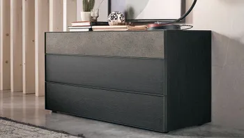 Schwarze grifflose Kommode mit Holzoptik 
