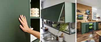 Küchenschränke gibt es mit verschiedenen Türen oder der innovative One-Touch-Technologie daher.