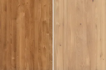 Detailbilder zwei verschiedener Massivhölzer: Asteiche bianco und rustikale Asteiche.