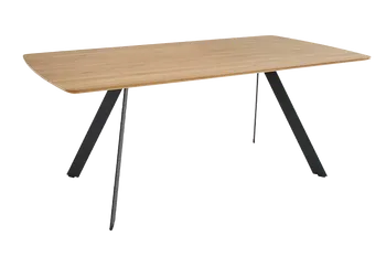 Skandi Esstisch mit Massivholz Tischplatte und schwarzem Tischgestell. 