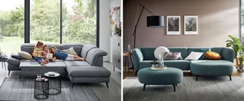 Die Couch im Wohnzimmer bietet Platz für Singles, Familien und Freunde.