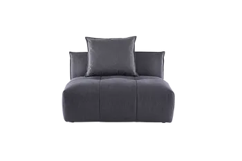Dunkelgraues 1-Sitzer-Sofa mit Kissen an der Rückenlehne. 