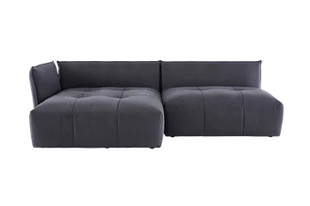Dunkelgraues Sofa mit Armlehne an der linken Seite.