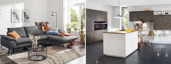 Graues Global Sofa und moderne Küche Aktiv Inselküche