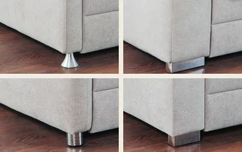 Collage aus vier Bildern, die unterschiedliche Auswahlmöglichkeiten an Fußgestelle eines Sofas zeigt.