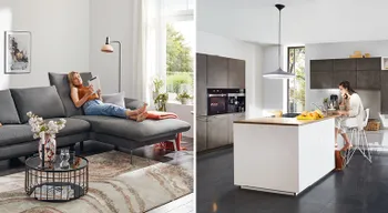 Graues Global Sofa und moderne Küche Aktiv Inselküche