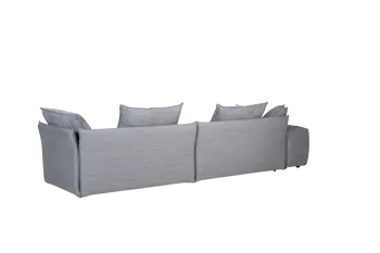 Rückansicht eines hellgrauen Sofas.